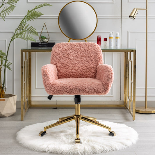 Furniture Artificial Rabbit Hair Office Chair With Gold Base Adjustable