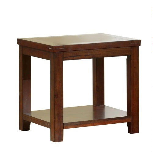 End Table Dark Cherry Open Shelf Natural Wood Grain Design