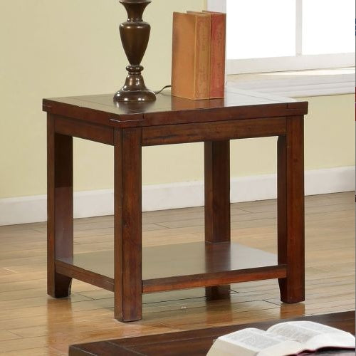 End Table Dark Cherry Open Shelf Natural Wood Grain Design