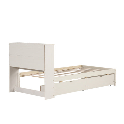 Modern Twin Size Bed Frame With Built-in USB Port On Bookcase Headboard