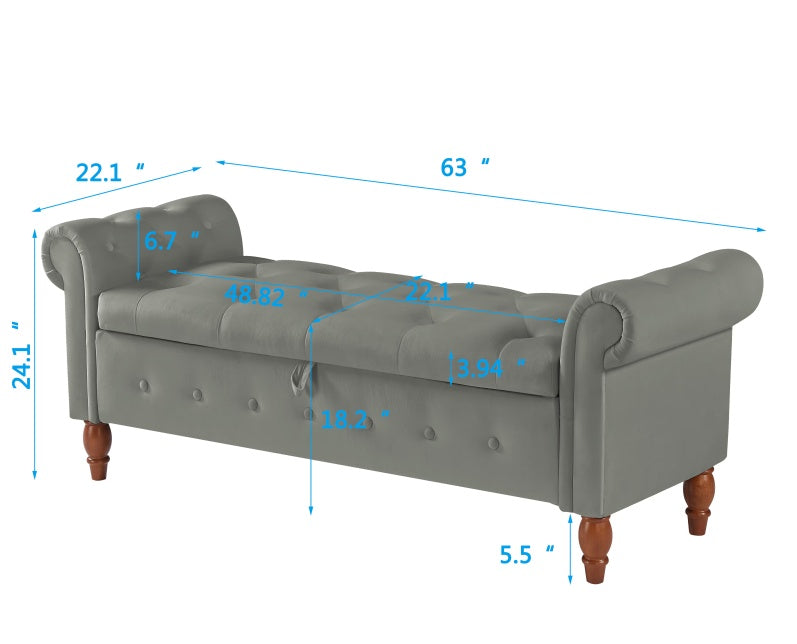 Velvet Multifunctional Storage Rectangular Sofa Stool