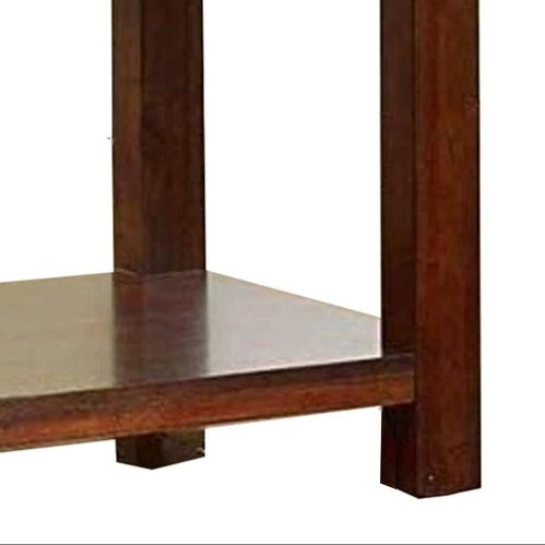End Table Dark Cherry Open Shelf Natural Wood Grain Design