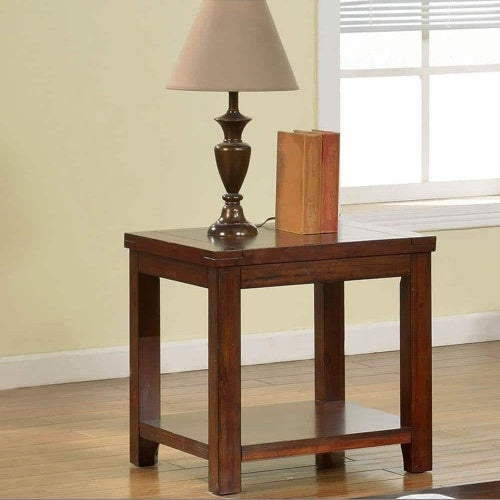 End Table Dark Cherry Open Shelf Natural Wood Grain Design